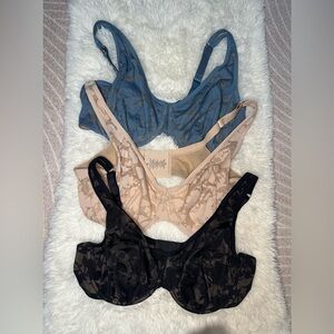 ThirdLove Foliage sheer Lace Floral woman’s Bra perfect coverage 38 F Set 3pcs